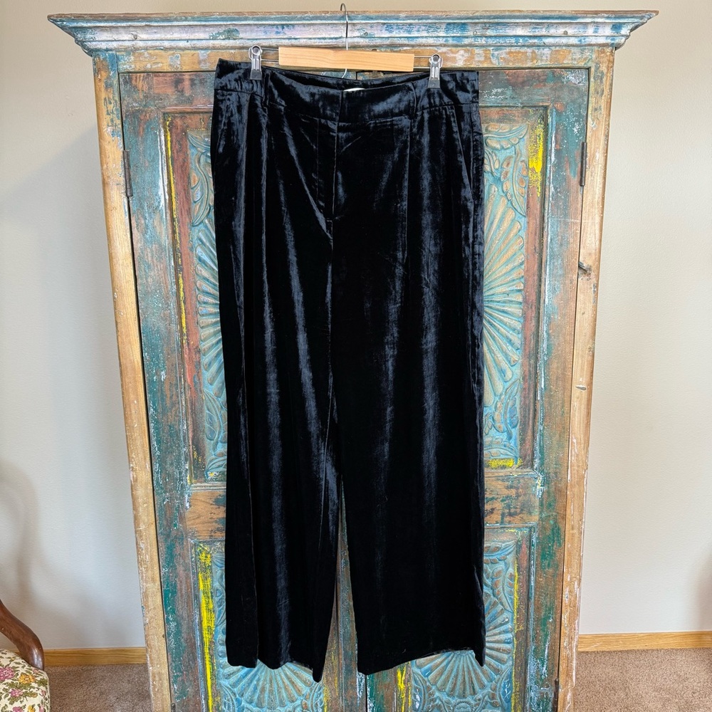 LOFT Black Velvet Wide-Leg Trousers